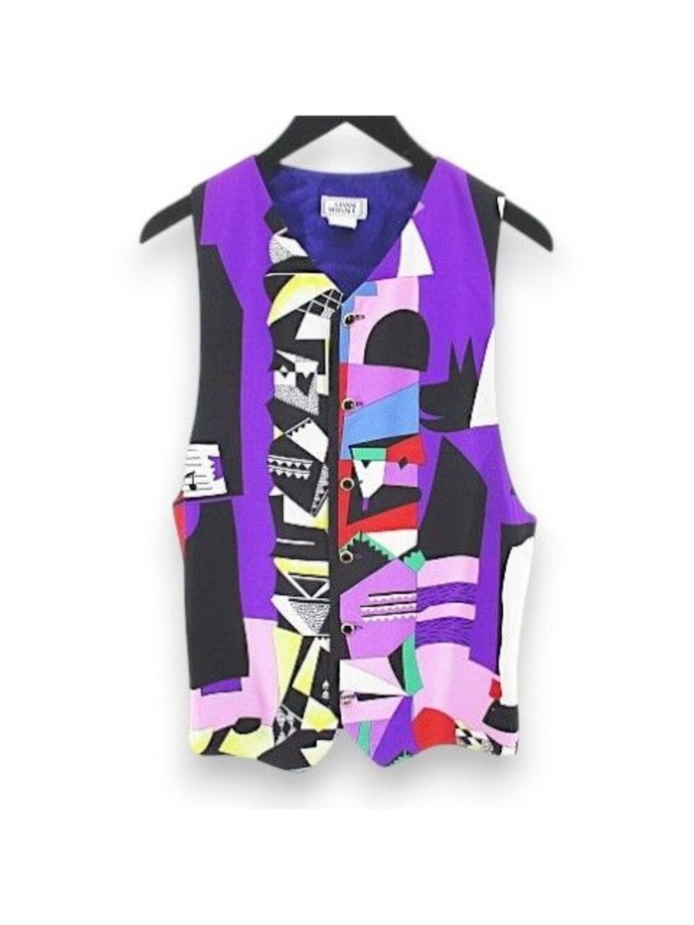 Versace Gianni Vintage Geometric Pattern Vest Gilet Silk S 46 Purple Lining